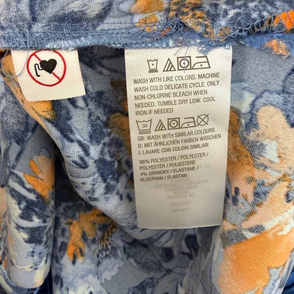 Denim & Co. Adaptive Floral Printed Blouse Neck Tie Detail 2X NEW Blue Orange - Picture 11 of 12